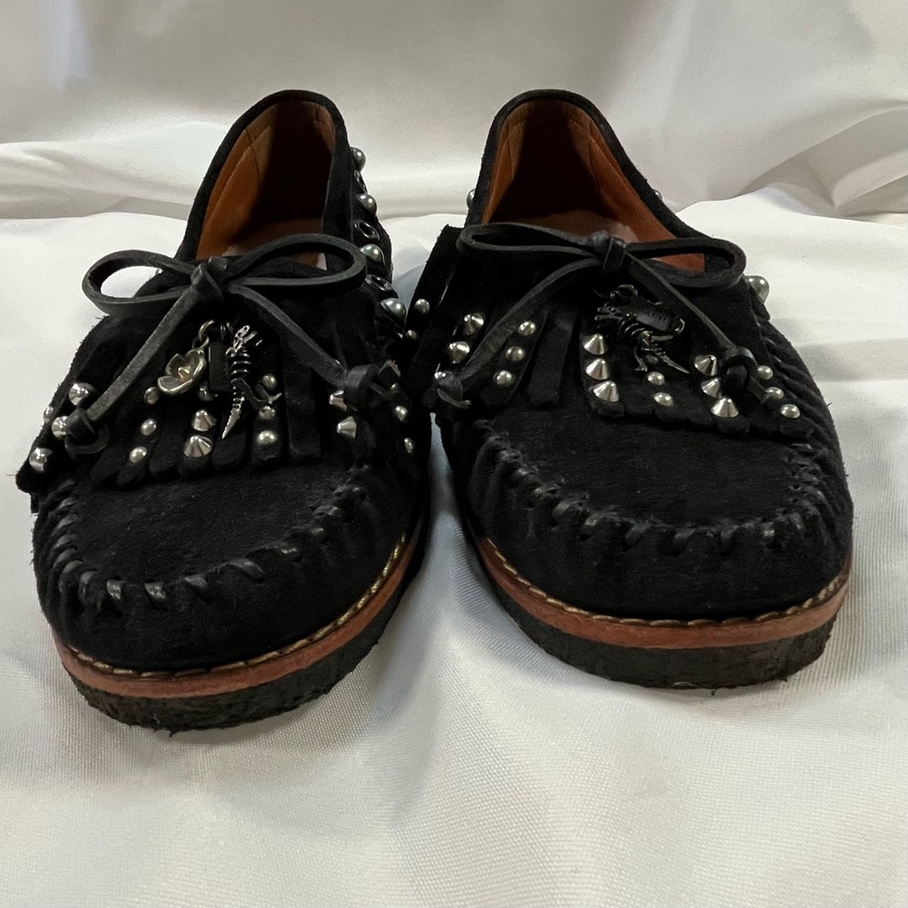 Coach Rocassin Black Suede Moccasin Flats - Picture 3 of 13